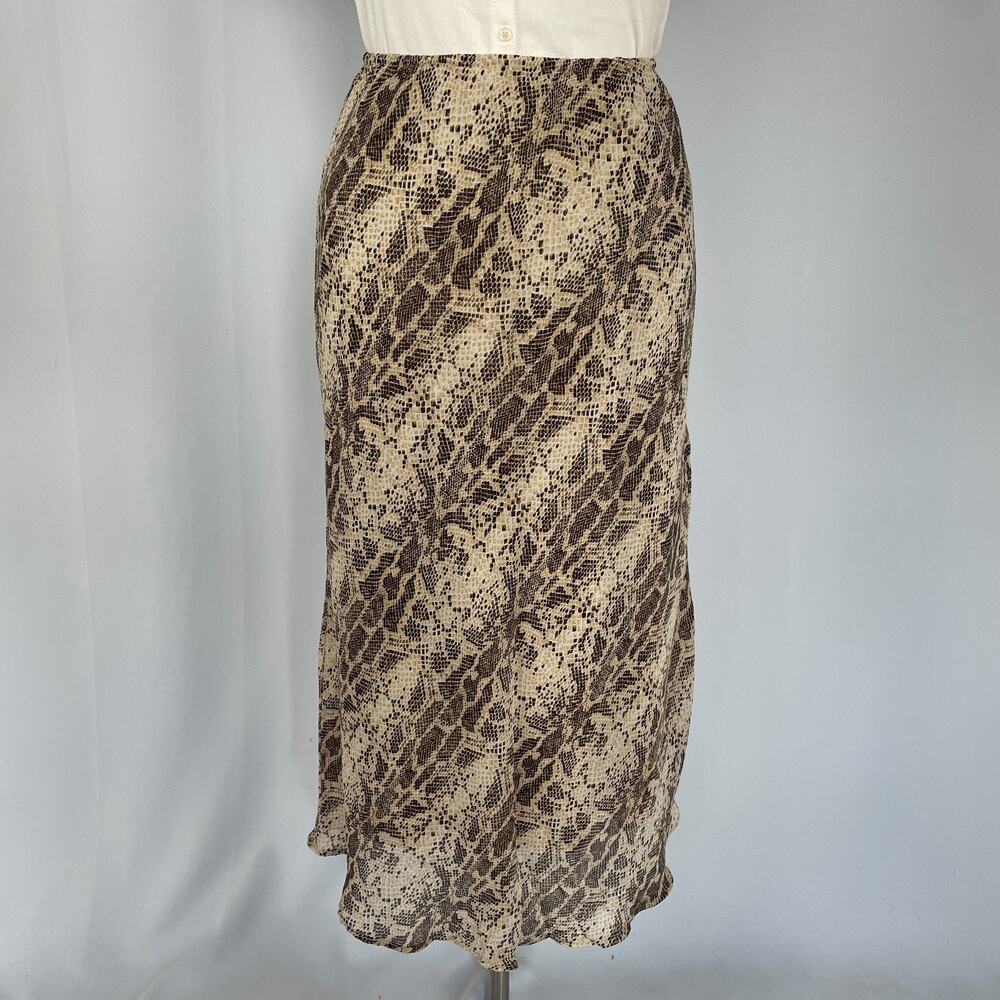 Vintage Midi Skirt Plus Size 1X Snake Print Tan Brown Pull On Stretch 90s Y2K